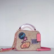 Coach Box Crossbody Bag in Signature Canvas with Disney Patches Khaki/Pink