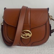 Coach Georgie Saddle Bag in Pebble Leather and Smooth Leather Brown