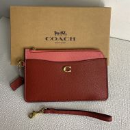 Coach L Zip Wristlet in Colorblock Pebble Leather Brown/Pink