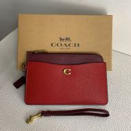Coach L Zip Wristlet in Colorblock Pebble Leather Red/Burgundy