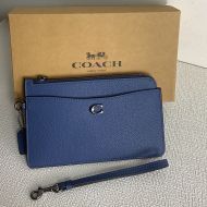 Coach L Zip Wristlet in Pebble Leather Navy Blue