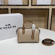 Coach Mini Rowan Satchel in Pebble Leather and Glovetanned Leather Apricot/Brown