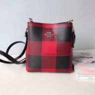 Coach Mini Town Bucket Bag with Buffalo Plaid Print Black/Red