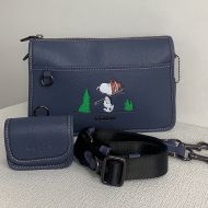 Coach Heritage Convertible Crossbody Bag in Pebble Leather with Peanuts Snoopy Motif Navy Blue