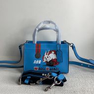 Coach Cashin Carry Tote 20 in Glovetanned Leather with White Rabbit Motif Blue