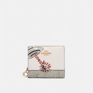 Coach Snap Wallet x Disney Mickey Mouse x Keith Haring in Pebble Leather White
