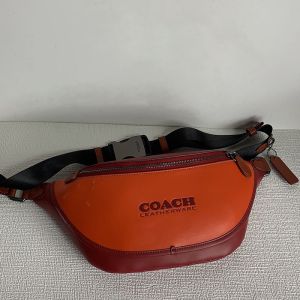 Coach League Belt Bag in Colorblock Calf Leather Orange/Burgundy