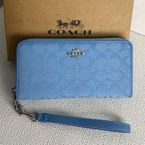 Coach Long Zip Around Wristlet Wallet in Signature Canvas Blue