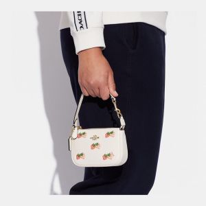 Coach Nolita Wristlet Wallet 19 in Pebble Leather with Strawberry Print White