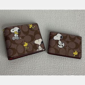 Coach 3 in 1 Wallet in Signature Canvas with Peanuts Snoopy Woodstock Print Coffee