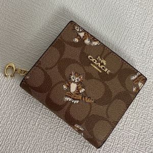 Coach Snap Wallet in Signature Canvas with Dancing Kitten Print Coffee