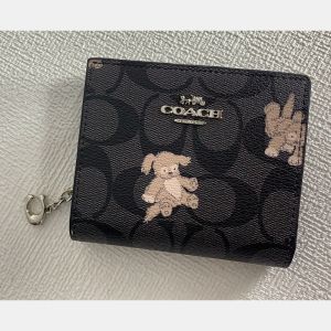 Coach Snap Wallet in Signature Canvas with Happy Dog Print Black